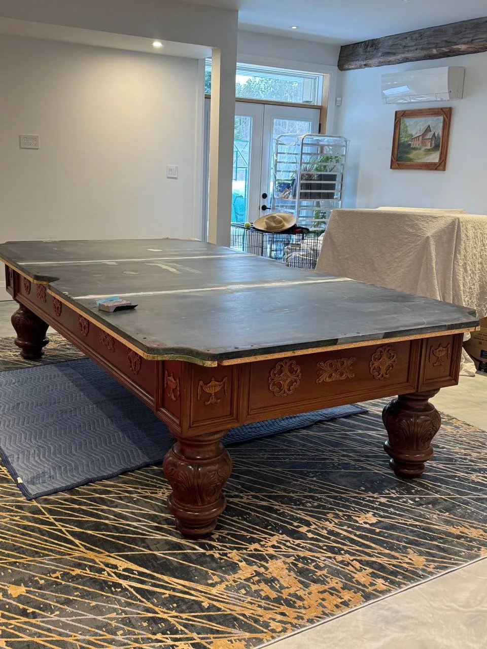 Pool table basement setup